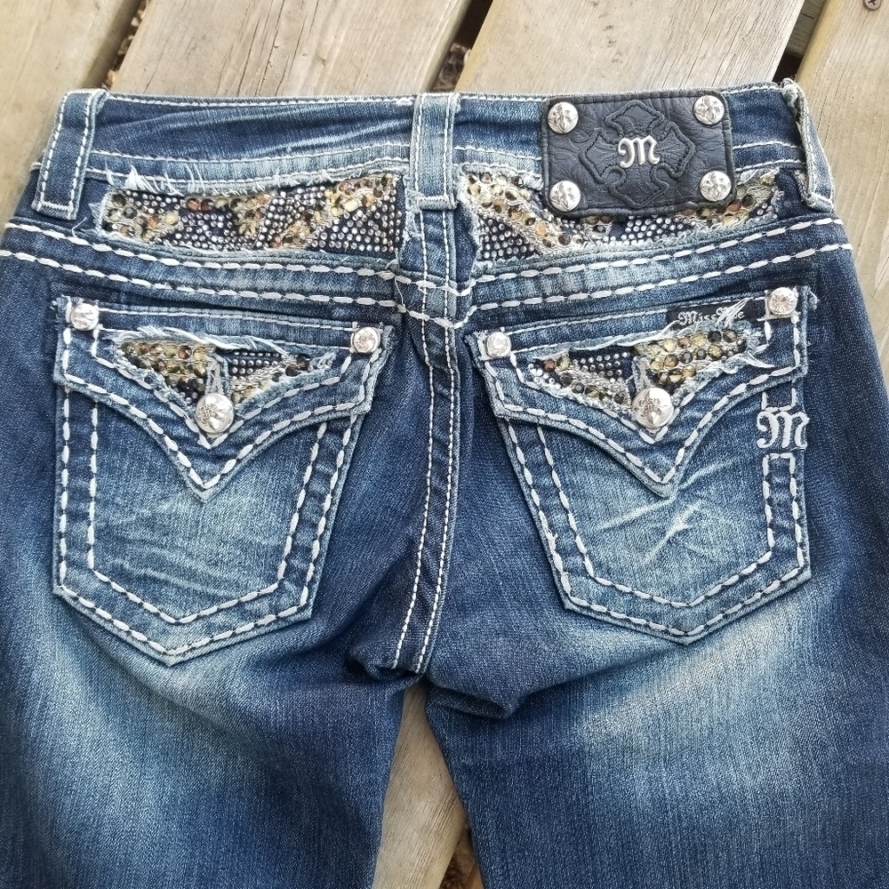 Miss Me Dark Blue Denim Skinny Jeans with Embellished Back Pockets